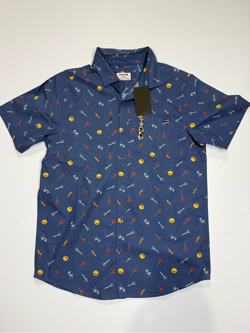 Hurley Navy Short-Sleeve Button-Up BBQ Theme Pattern